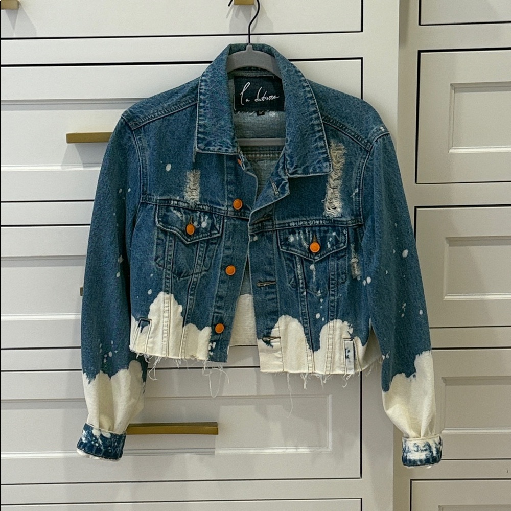 La Detresse Distressed Blue and White Jean Jacket